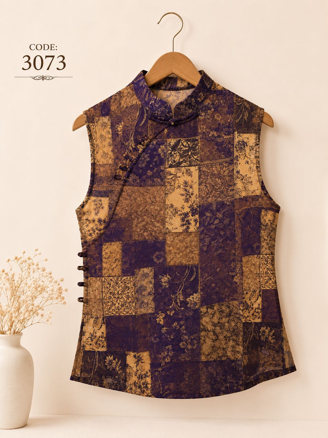 HZ May Stream #6: (PO) 3073 Violet Patchwork Top (XLSize: B47cm L63cm, 2XLSize:B48cm L63cm, 3XLSize:B49cm L63cm, 4XLSize:B50cm, L63cm)