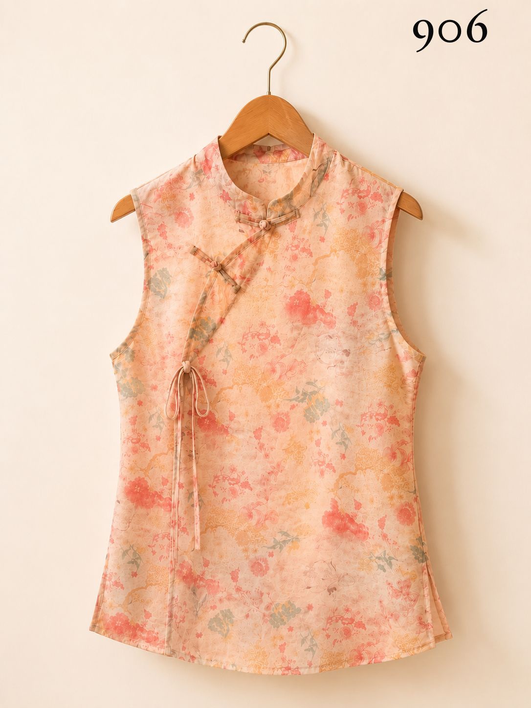 HZ May Stream #6: (PO) 906 Blush Bloom Cheongsam Top (XLSize: B47cm L63cm, 2XLSize:B48cm L63cm, 3XLSize:B49cm L63cm, 4XLSize:B50cm, L63cm)
