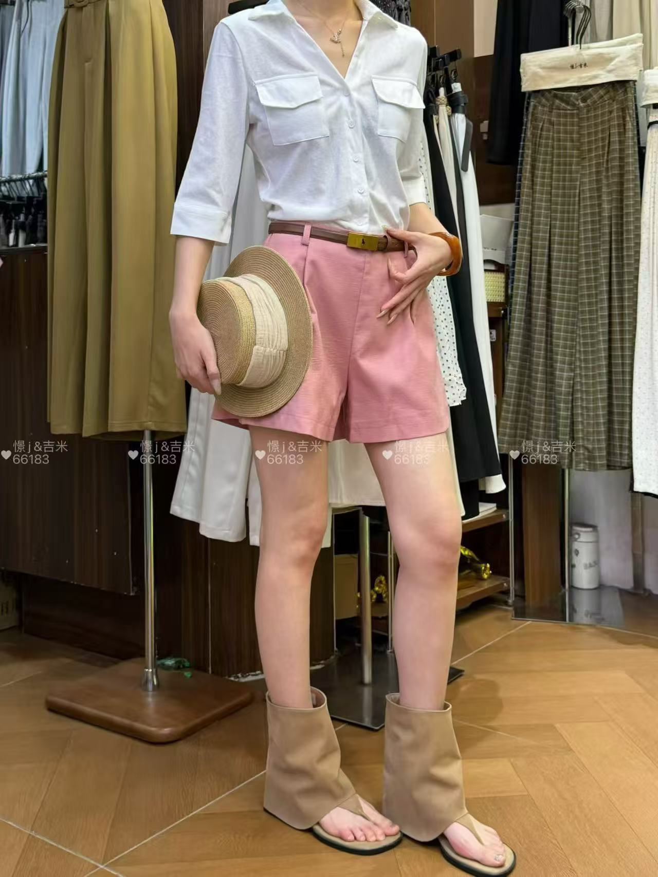 KR May Stream #36: (PO) 66183 Sandstone Tailored Shorts (M Size: UW 34cm; H 49cm; L 34cm, L Size: UW 36cm; H 51cm; L 35cm, XL Size: UW 38cm; H 53cm; L 36cm)