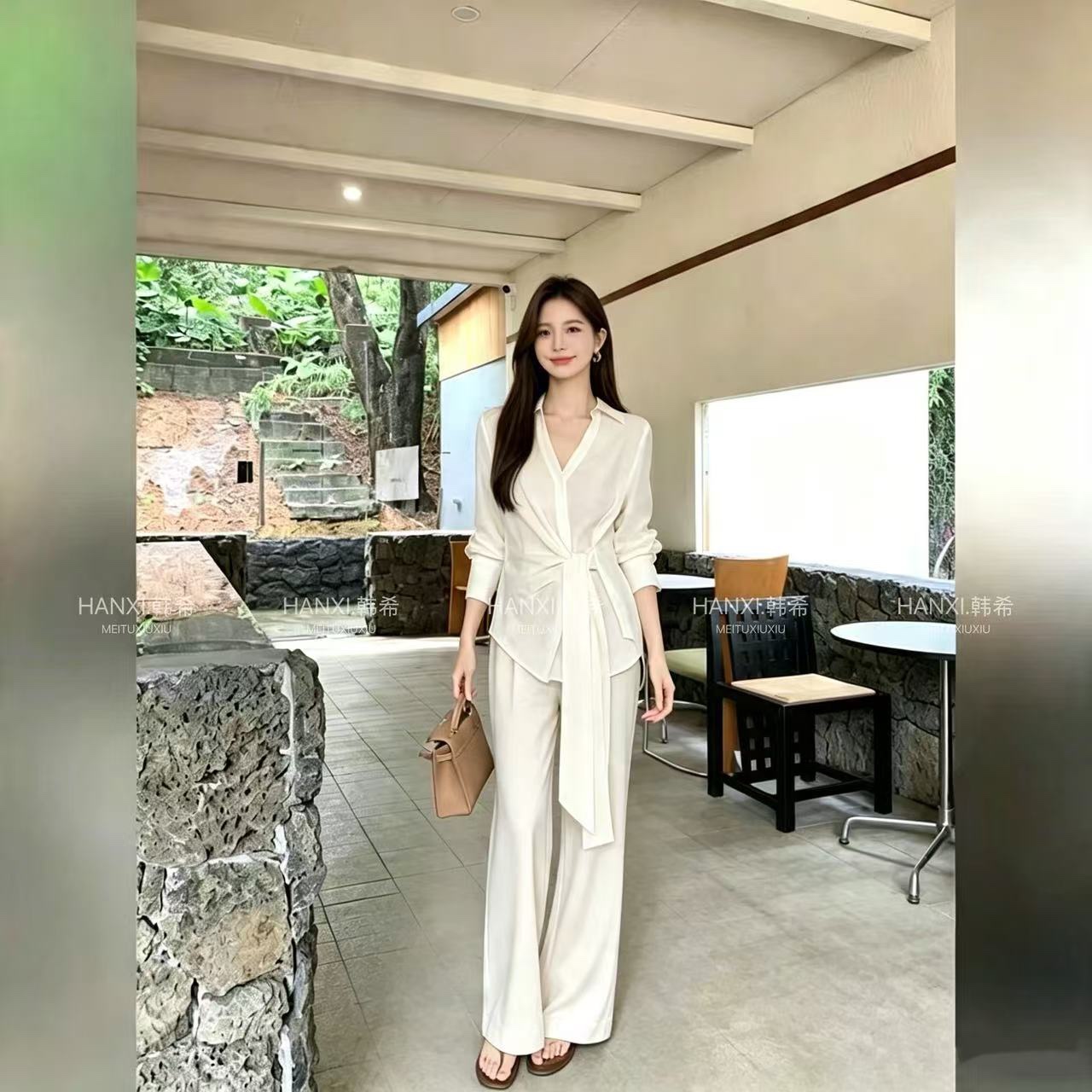 GZ Oct Stream #8: (PO) A6133 Satin Wrap Waist-Tie Shirt (M Size: B cm; L cm, L Size: B cm; L cm, XL Size: B cm; L cm)