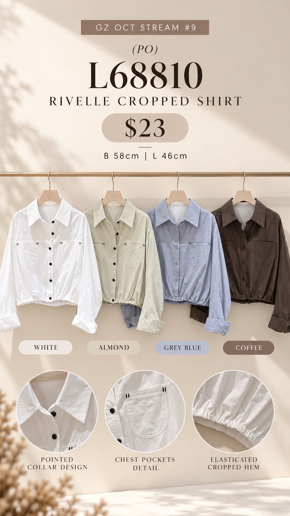 GZ Oct Stream #9: (PO) L68810 Rivelle Cropped Shirt (B cm; L cm)