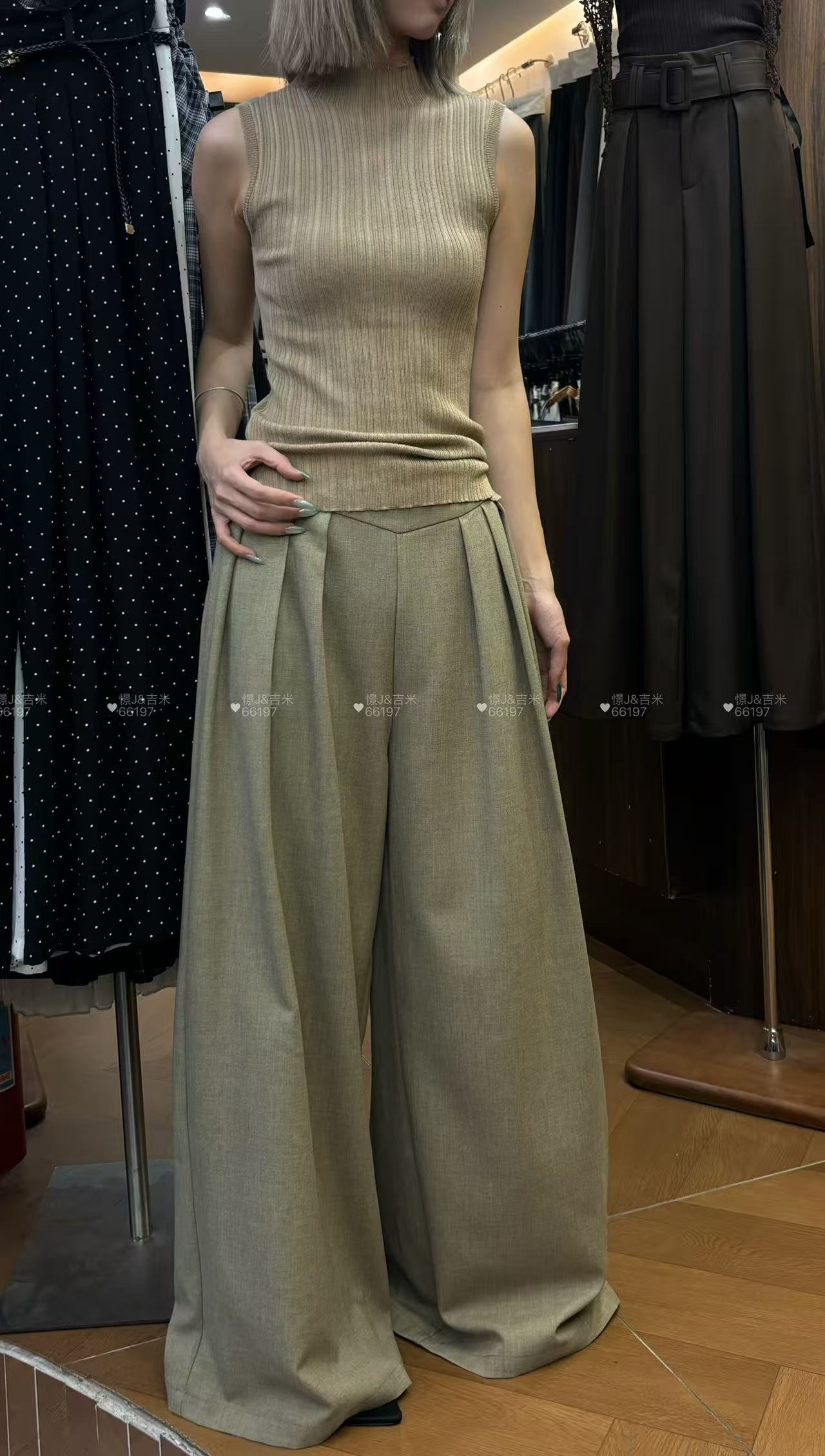 GZ July Stream #susan: (PO) 66197 Tailored Flow Pants (S Size: UW 33cm; H 60cm; L 102cm, M Size: UW 35cm; H 62cm; L 103cm, L Size: UW 37cm; H 64cm; L 104cm, XL Size: UW 38cm; H 66cm; L 105cm)