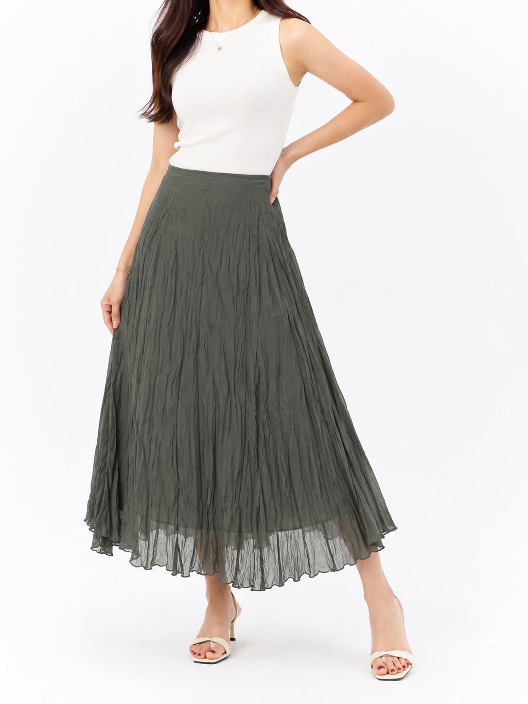 GZ July Stream #3: (PO) 70683 Flowery Crinkle Skirt (M Size: UW36cm; L89cm, L Size: UW38cm; L91cm)