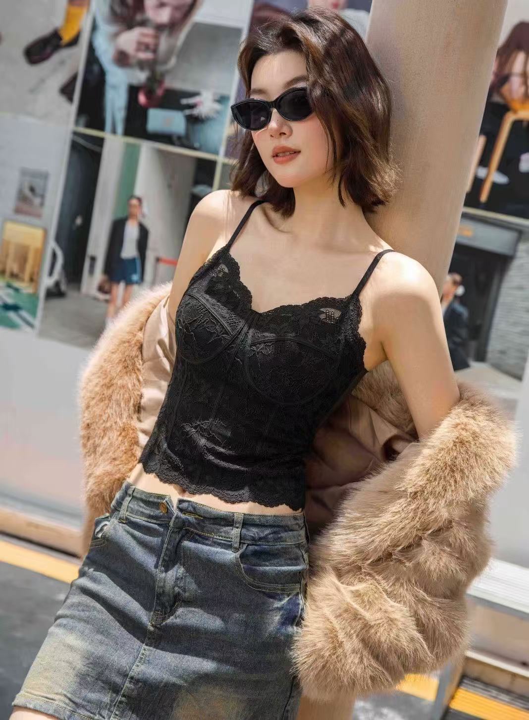 HZ July Stream #6: (PO) 6100-2 Laced Corset Padded Top (Any 3 10%) M Size: B 32-42cm; L 41cm, L Size: B 35-45cm; L 43cm, XL Size: B 37-47cm; L 45cm)