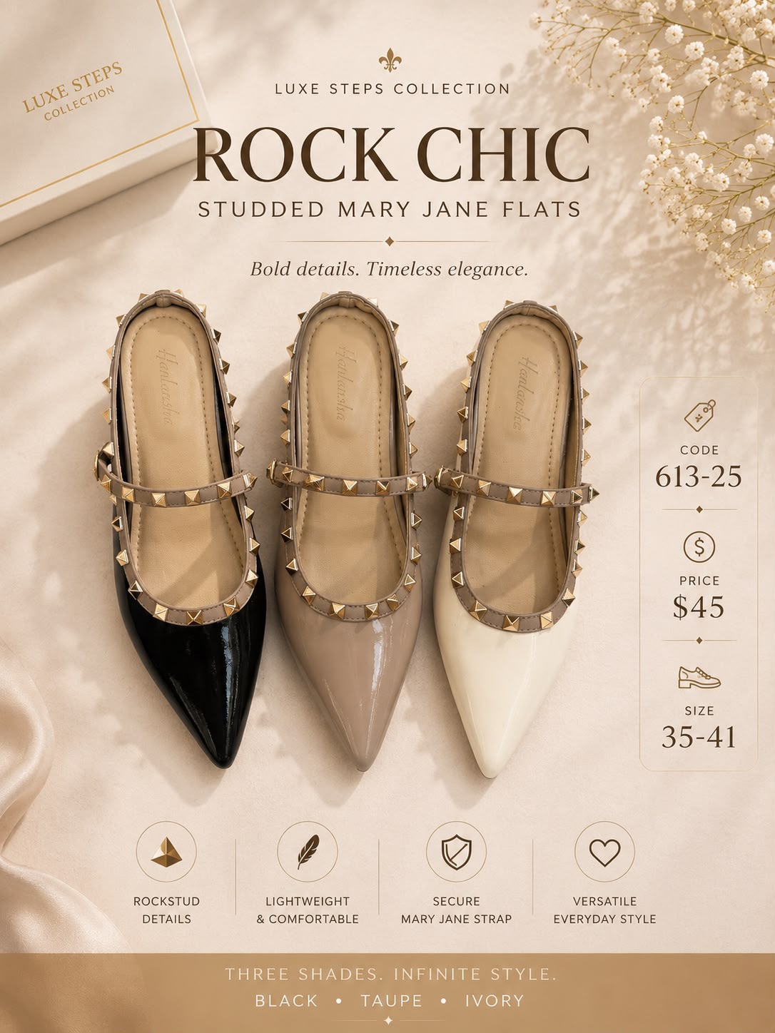 GZ July Stream #15: (PO) 613-25 Rock Chic Studded Mary Jane Flats