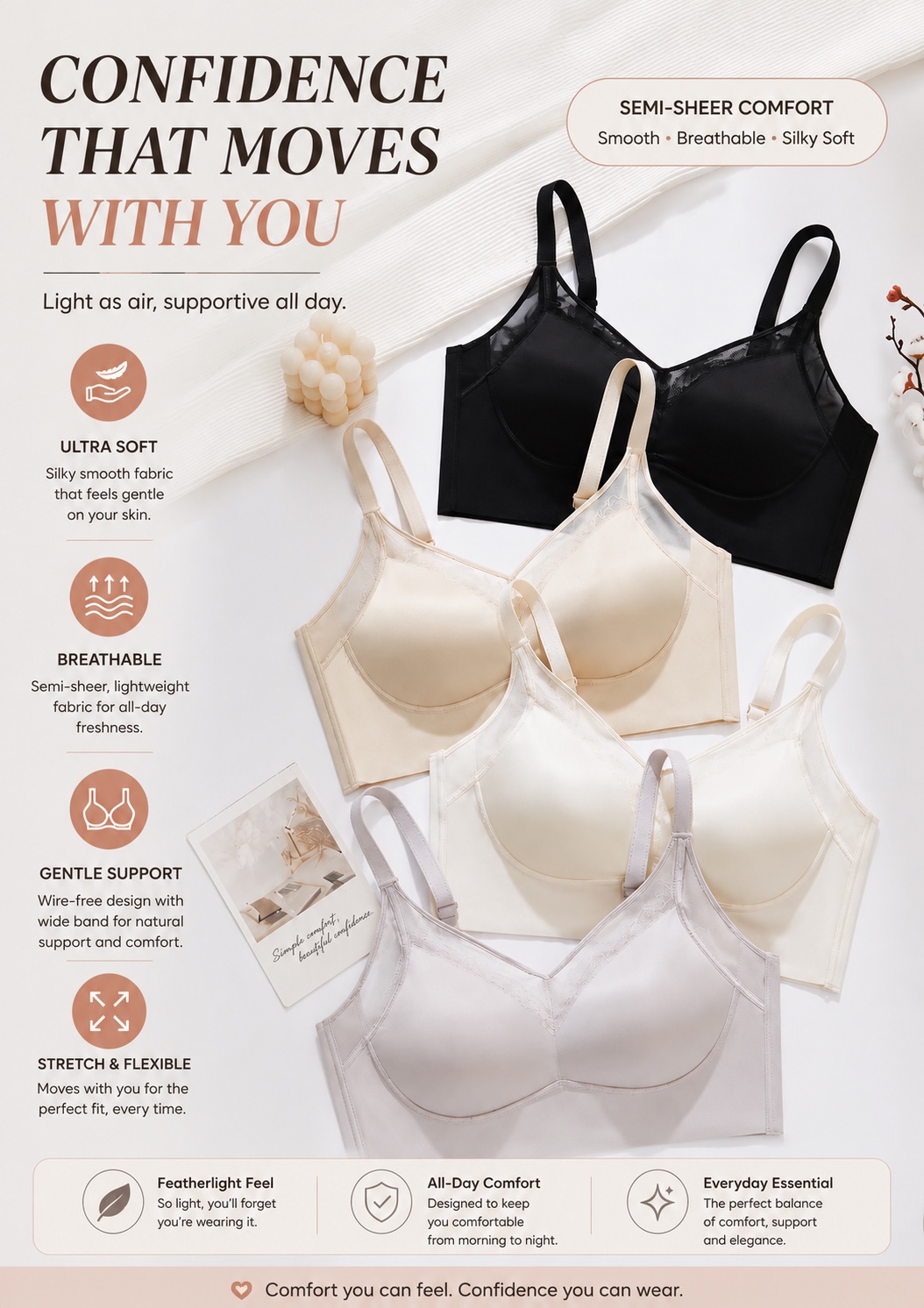 HZ July Stream #6: (PO) 2123 Silk Air Everyday Bra (F: B:33-45; 2XL:B:38-52cm)