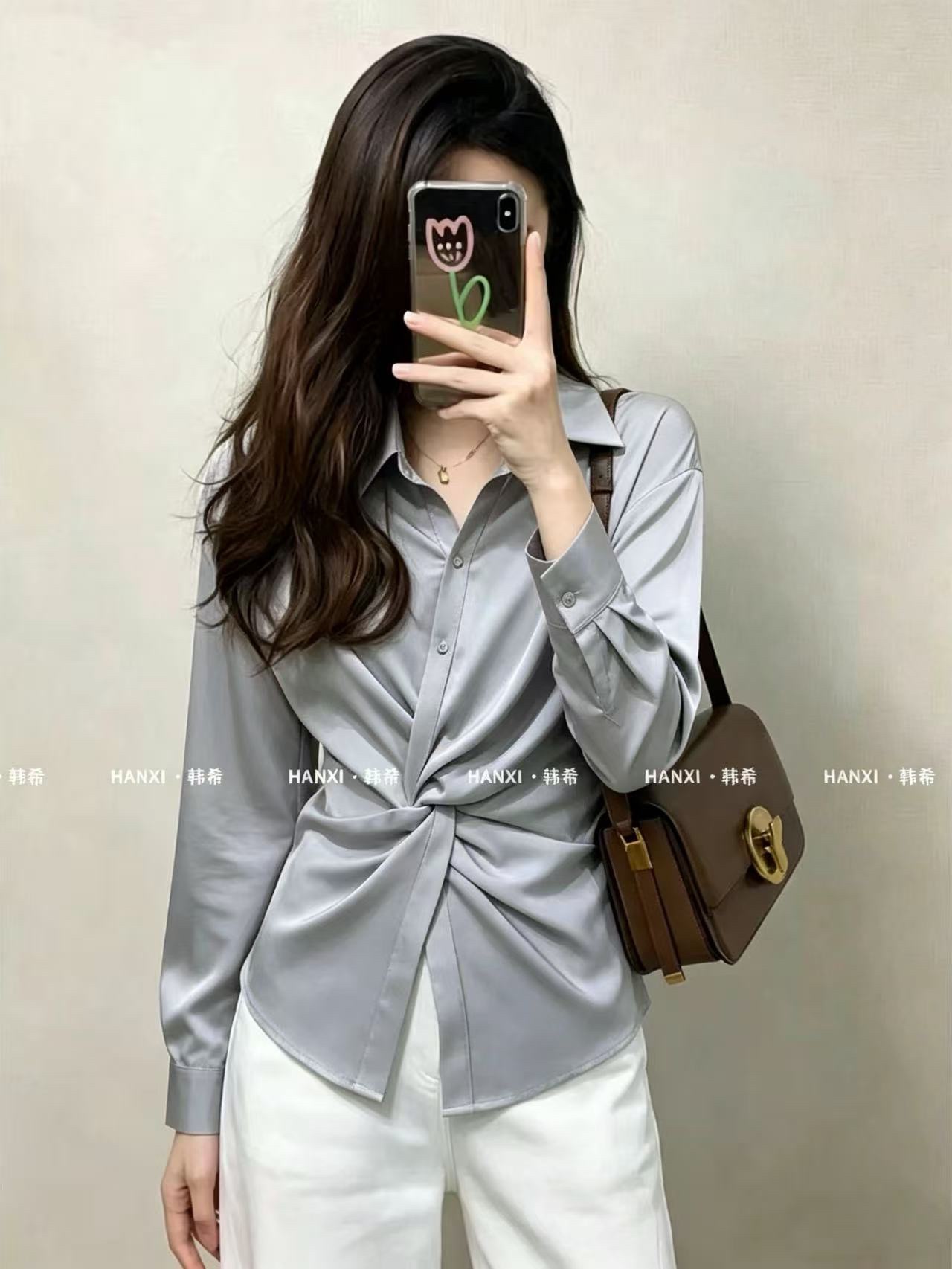 GZ Oct Stream #8: (PO) A6126 Satin Twist-Front Shirt (M Size: B cm; L cm, L Size: B cm; L cm, XL Size: B cm; L cm)