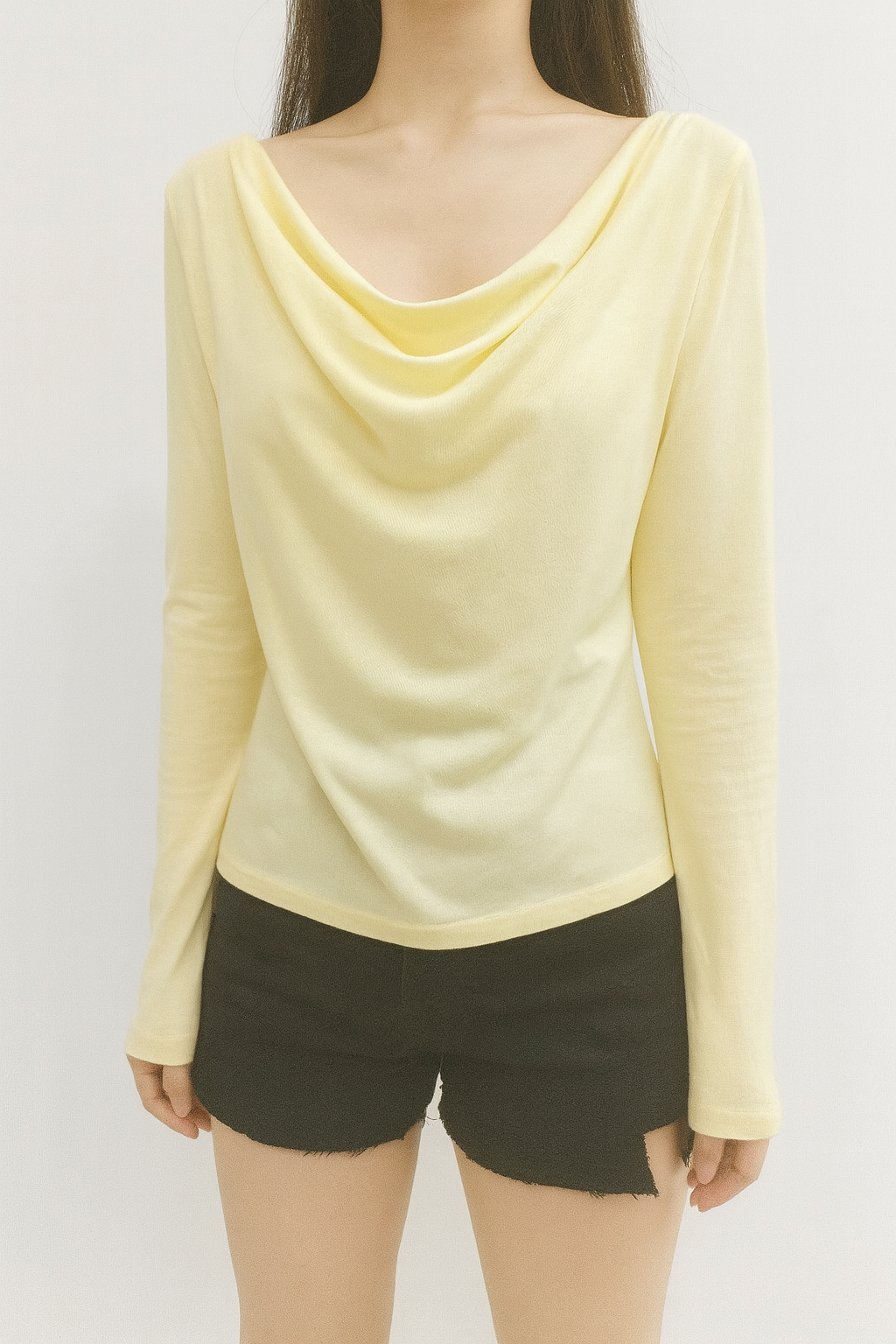 250658 Lana Cowl Neck Long Sleeve Cotton Top w Back Twist (B 44-50cm; L 59cm)