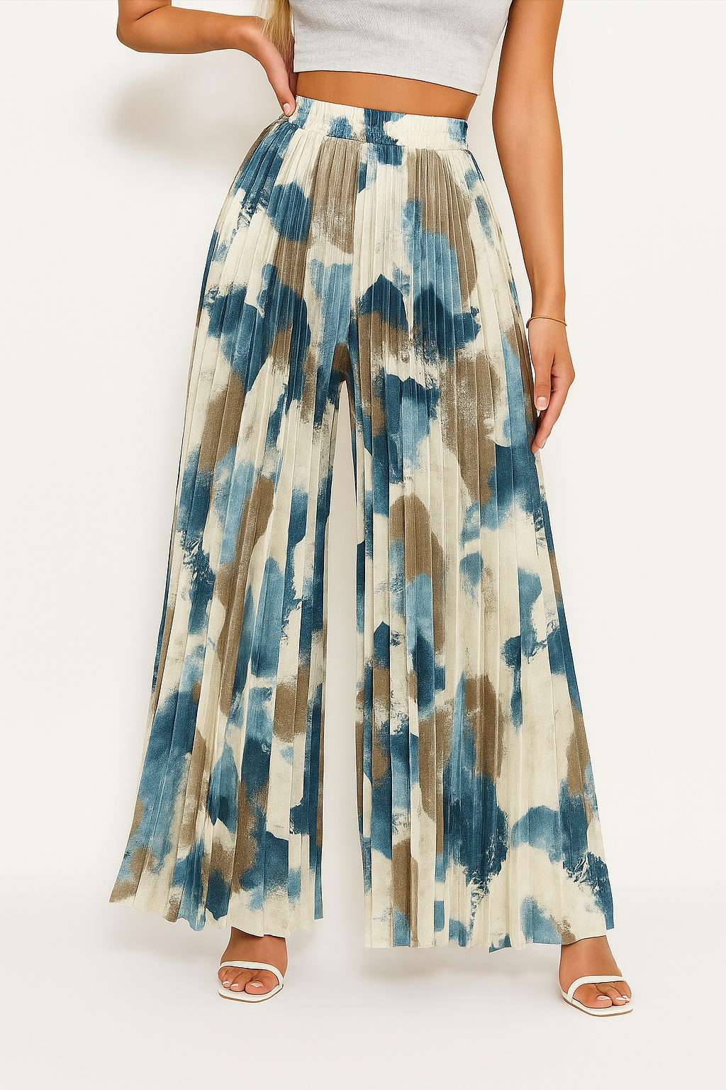 3048 Amara Abstract Art Pleated Palazzo (UW 31-55cm; H FS; L 100cm)