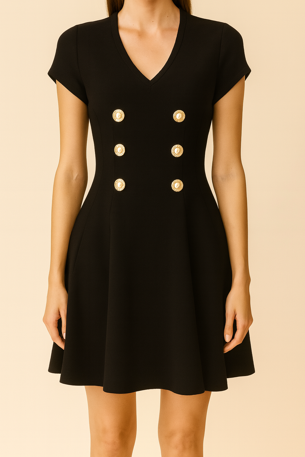 288 Vynelle V-Neck Cap Sleeve Back Zipper Flare Knit Dress (B 38-54cm; H 54-70cm; L 84cm)