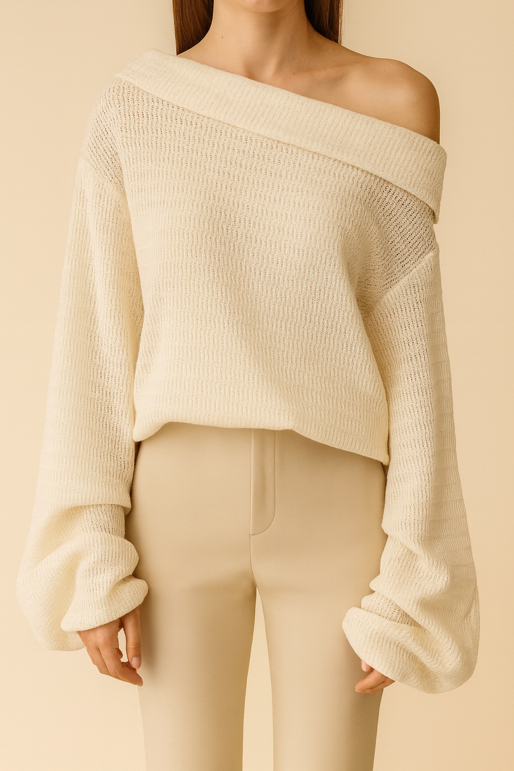 250627 Walysta Wide Neck Sheer Long Sleeve Top (B 49-52cm; L 66cm)