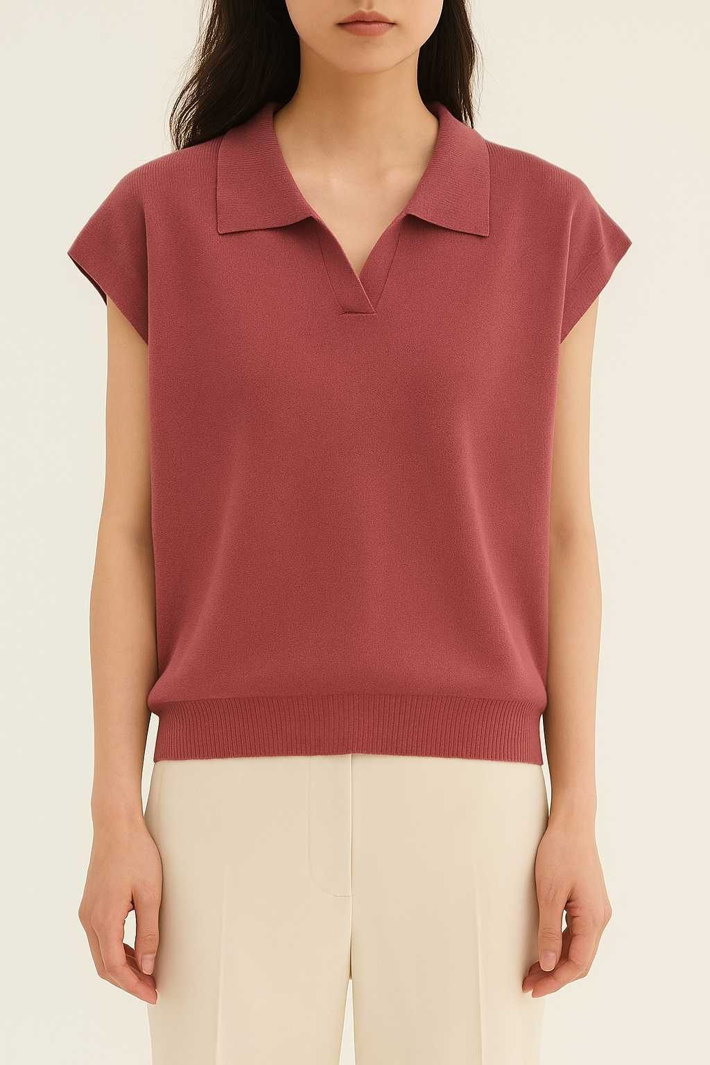 5698 Collins Collared Cap Sleeve Knit Top (B 44-56cm; L 51cm)