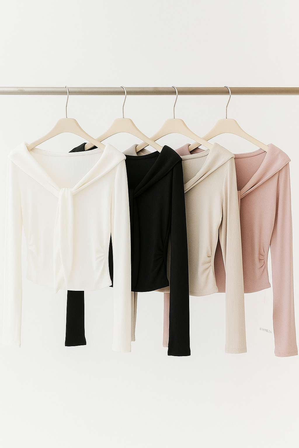 250657 Novalya Neck Sash Long Sleeve Cotton Top (B 38-52cm; L 45cm)