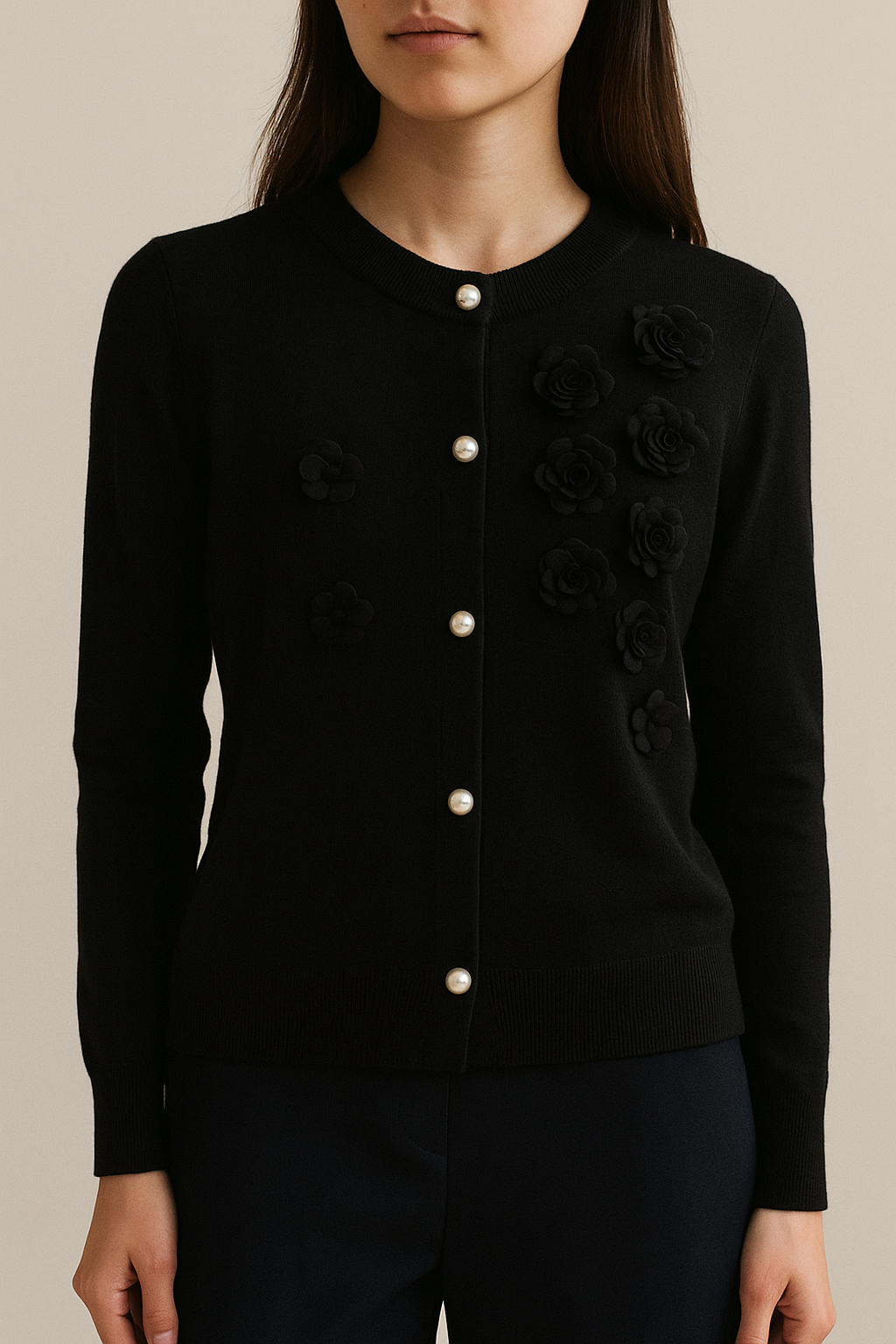 2538 Fiova Floral Embellished Knit Cardigan (B 48-56cm; L 56cm)