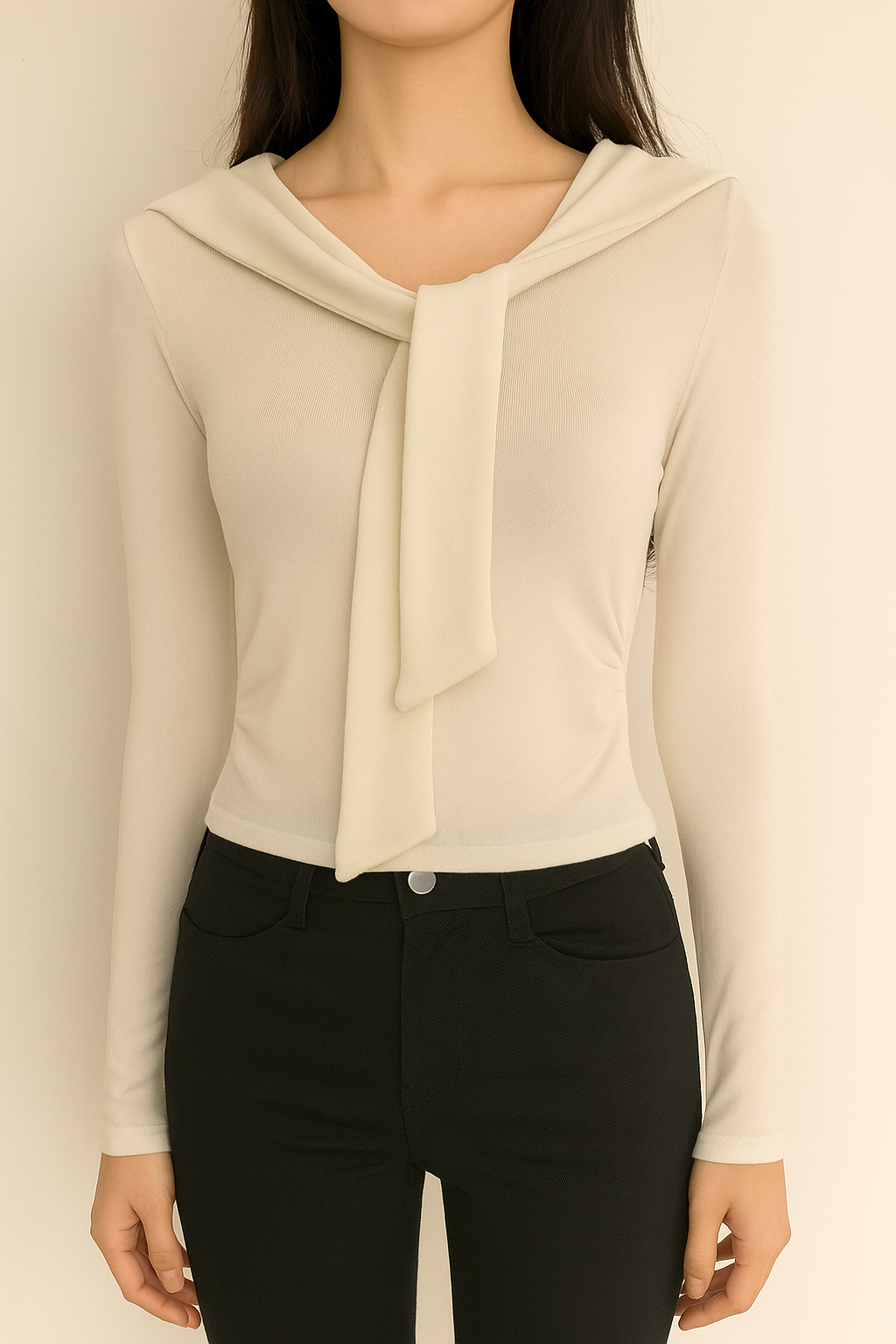 250657 Novalya Neck Sash Long Sleeve Cotton Top (B 38-52cm; L 45cm)