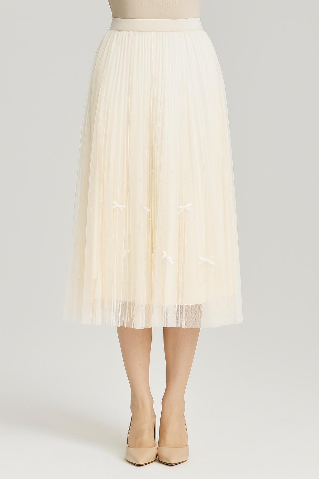 1607 Texana Bead & Bow Embellished Tulle Skirt (UW 33-53cm; H 56-62cm; L 77cm)