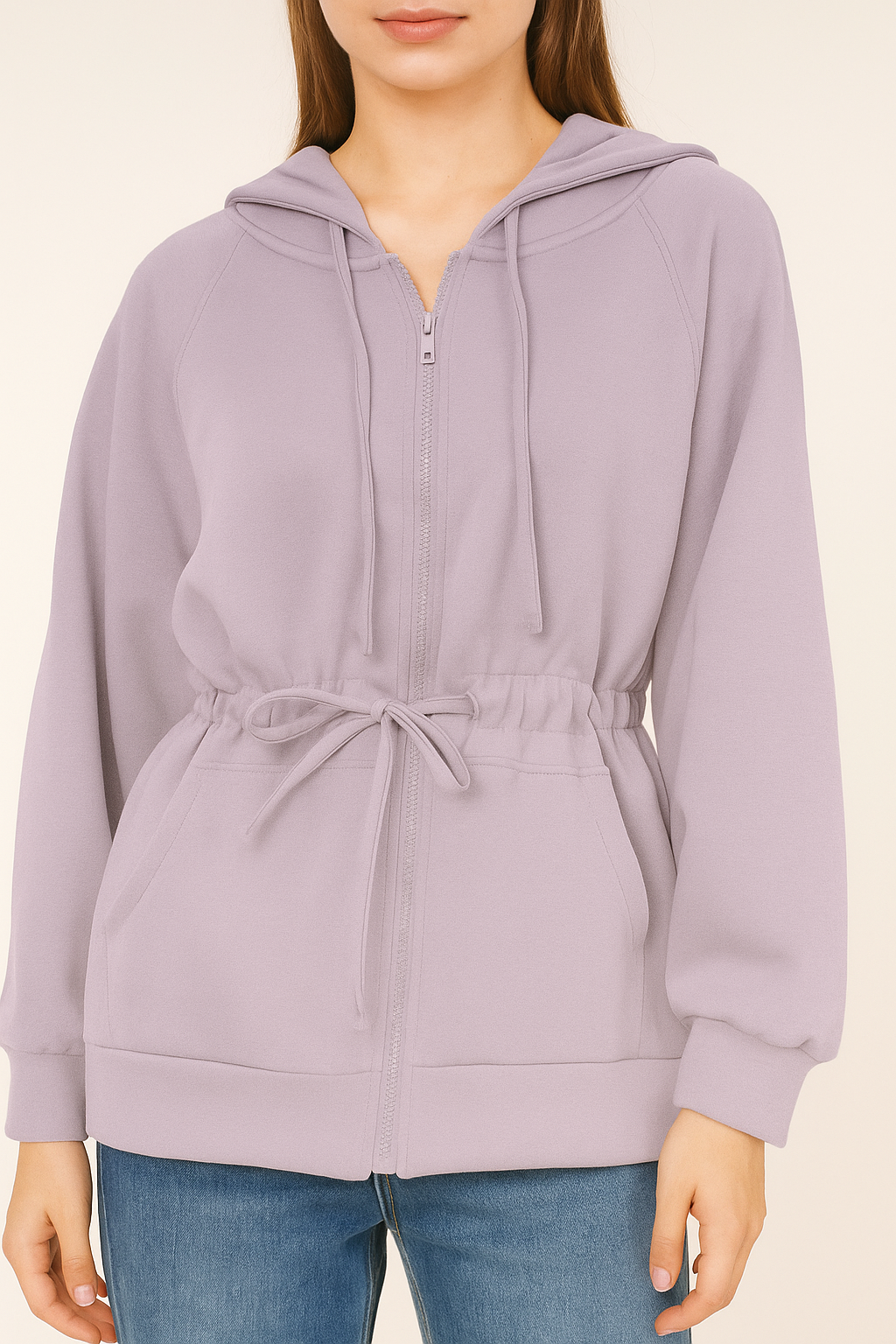 2331 Zoya Adjustable Tie-Waist Zip-Through Hoodie (B 63-75cm; L 62cm)