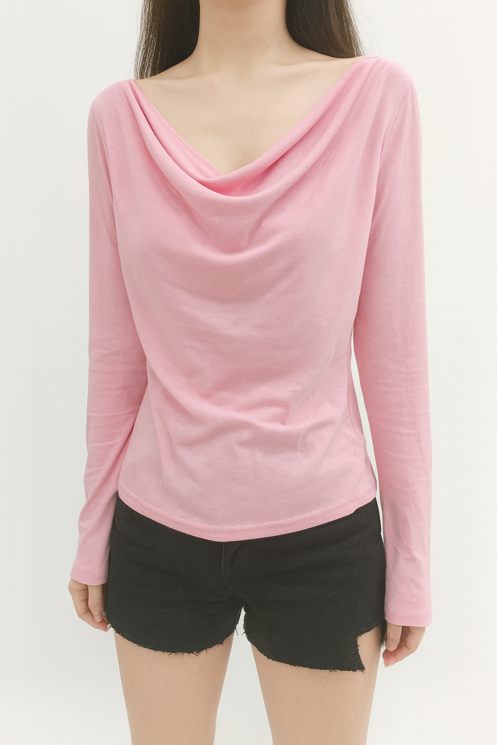 250658 Lana Cowl Neck Long Sleeve Cotton Top w Back Twist (B 44-50cm; L 59cm)