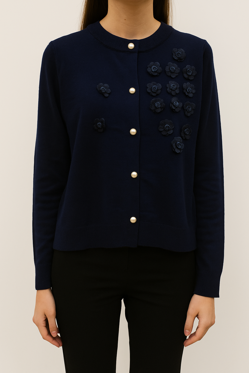 2538 Fiova Floral Embellished Knit Cardigan (B 48-56cm; L 56cm)