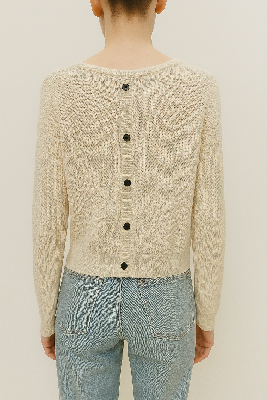 6130 Babette Back Button Embellished Long Sleeve Crochet Top (B 50-58cm; L 46cm)