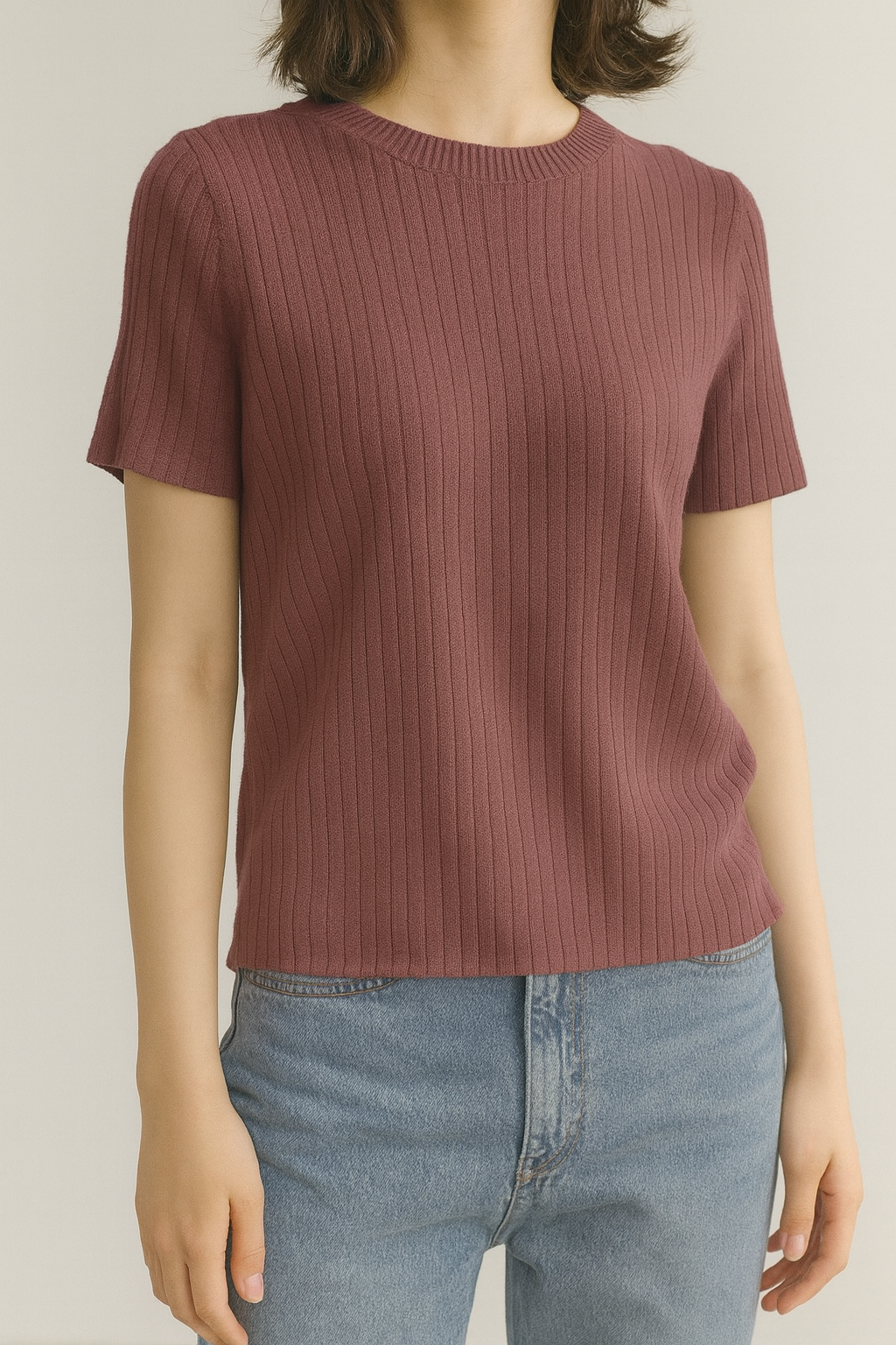 GC738 Charlotte Crew Neck Ribbed Knit Top (B 45-55cm; L 55cm)