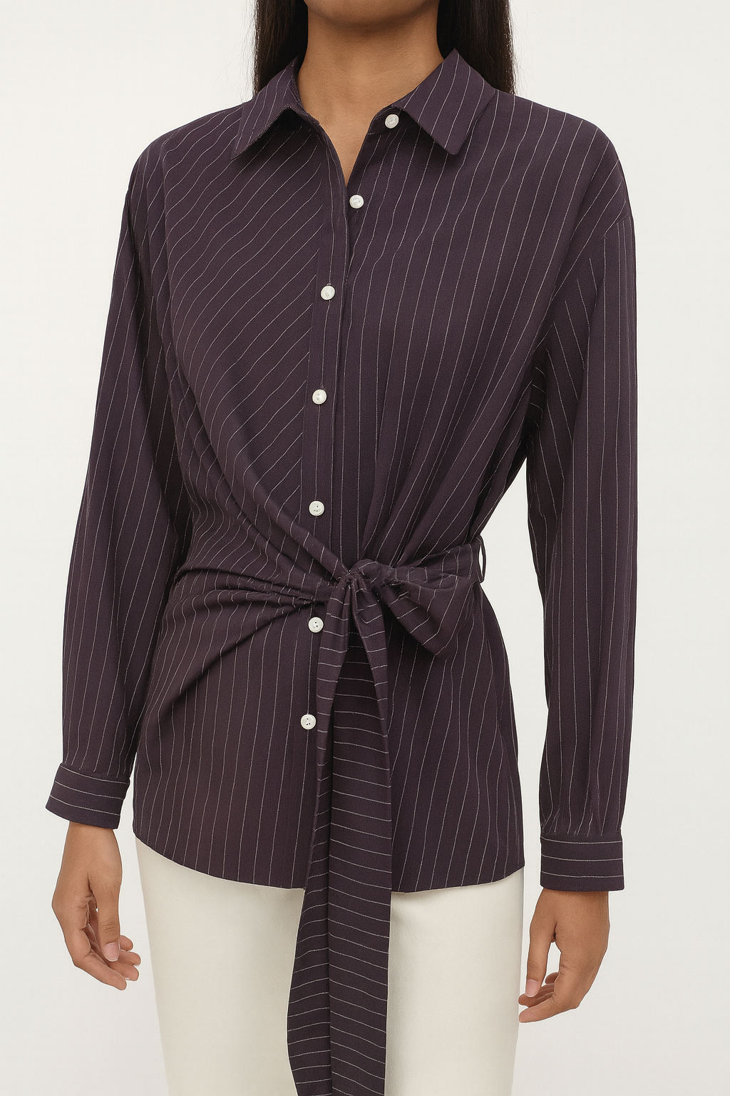 25407 Shavona Striped Side Tie-Waist Shirt (B 63cm; L 66cm)
