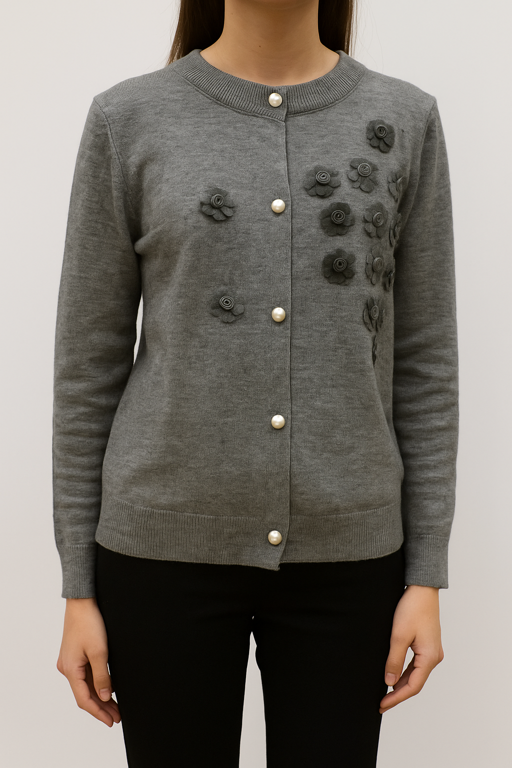 2538 Fiova Floral Embellished Knit Cardigan (B 48-56cm; L 56cm)