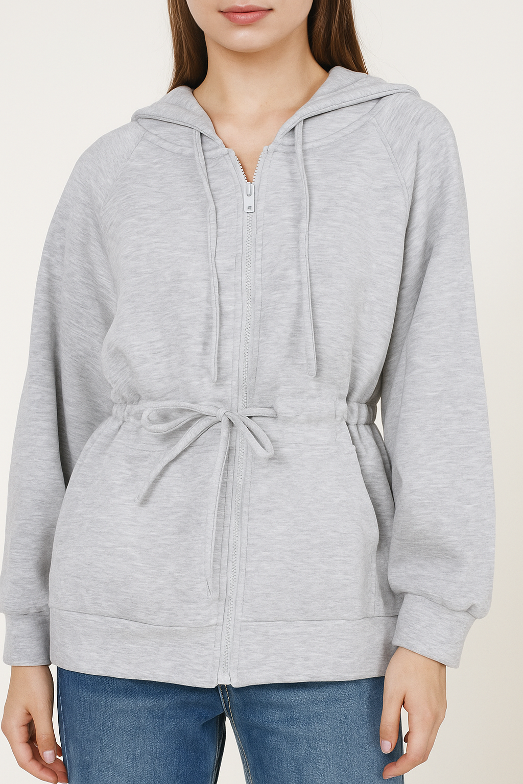 2331 Zoya Adjustable Tie-Waist Zip-Through Hoodie (B 63-75cm; L 62cm)