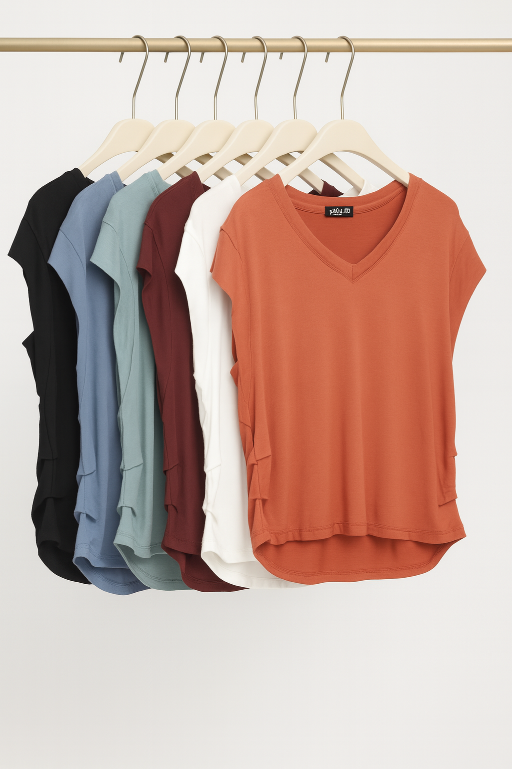 3044 Vandelinne V-Neck Cap Sleeve Side Ruched Cotton Top (B 50-58cm; L 55cm)