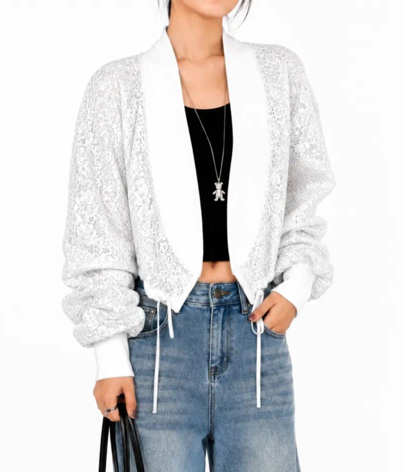 GZ July Stream #18: (PO) 5238 Lace Tie-Waist Open Front Cardigan (Msize B:50cm L:46cm Lsize B:52cm L:46cm)