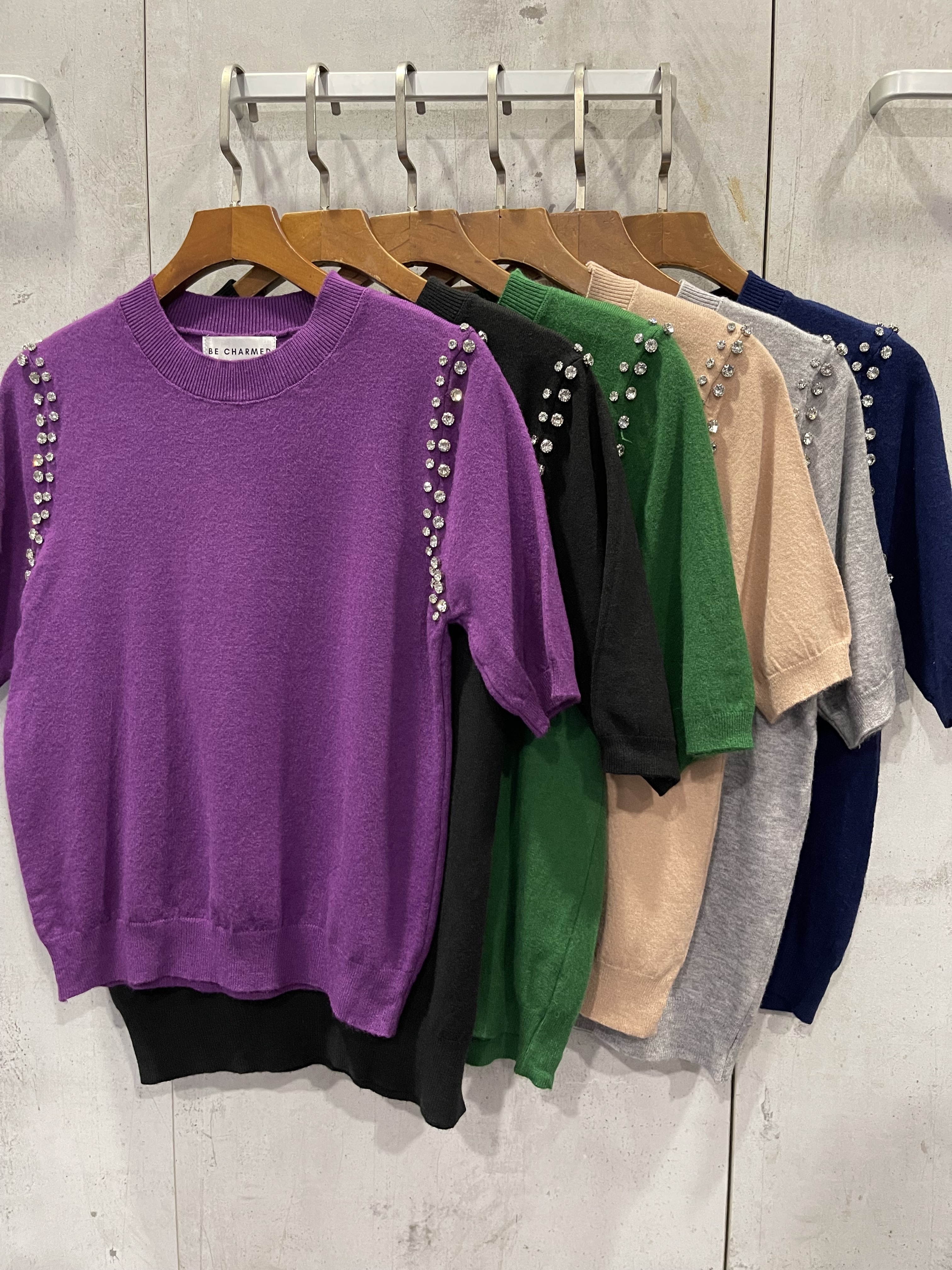 2244 Mirabel Mid Sleeve Knit Top W Rhinestones (B 41-52cm; L 53cm)