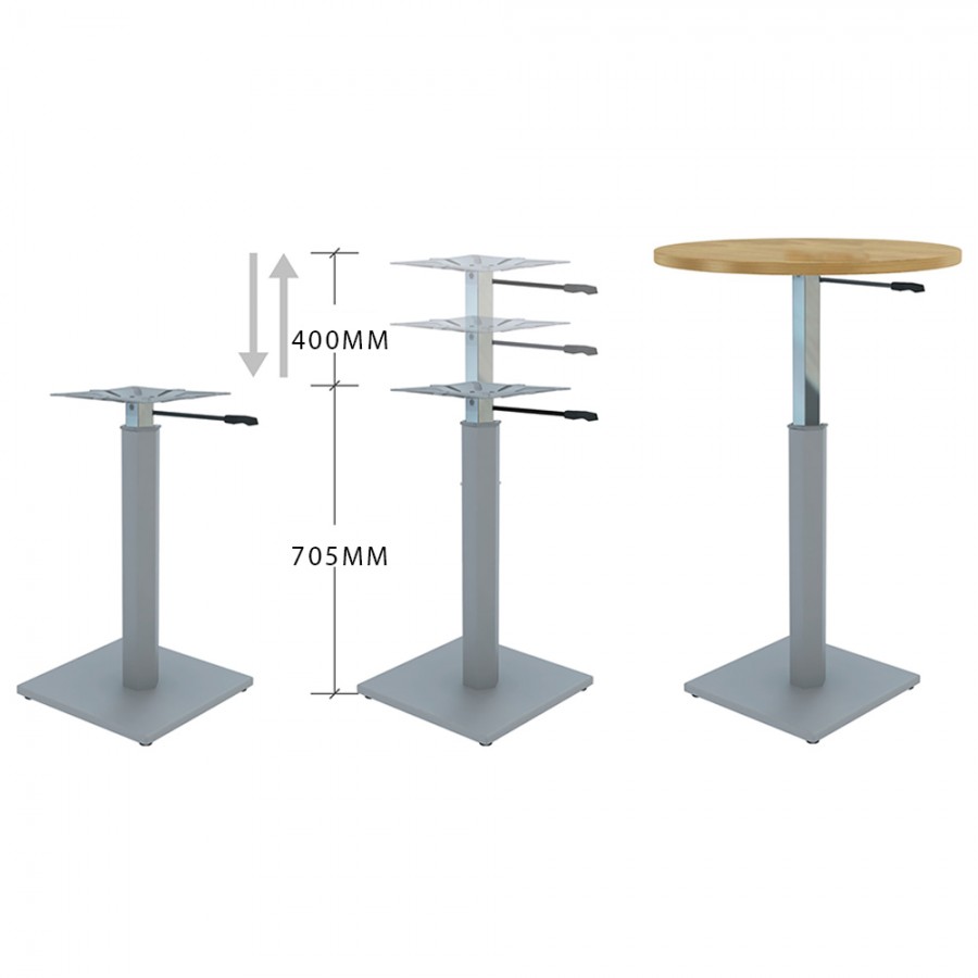 Round Meeting Table Adjustable Height Metal Square Base & Beech Top D900mm