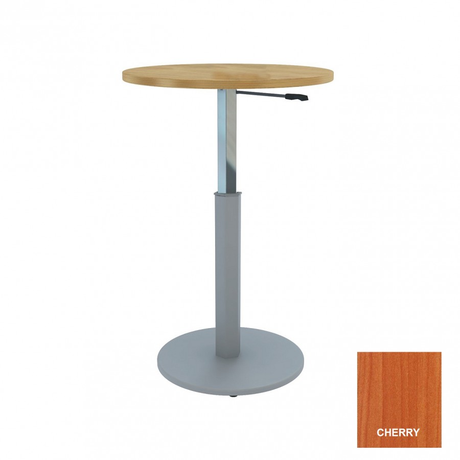 Round Meeting Table Adjustable Height Metal Round Base & Cherry Top D900mm