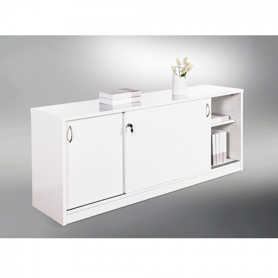 Sliding Door Buffet Lockable Office Storage Cabinet Gloss White W1800mm