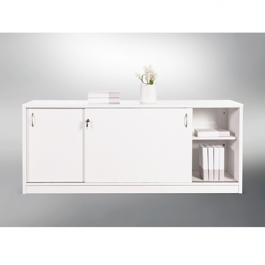 Sliding Door Buffet Lockable Office Storage Cabinet Gloss White W1800mm
