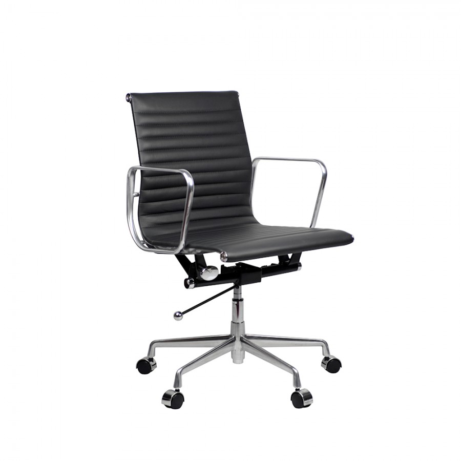 Eames Executive Medium Back Chair Black Leather