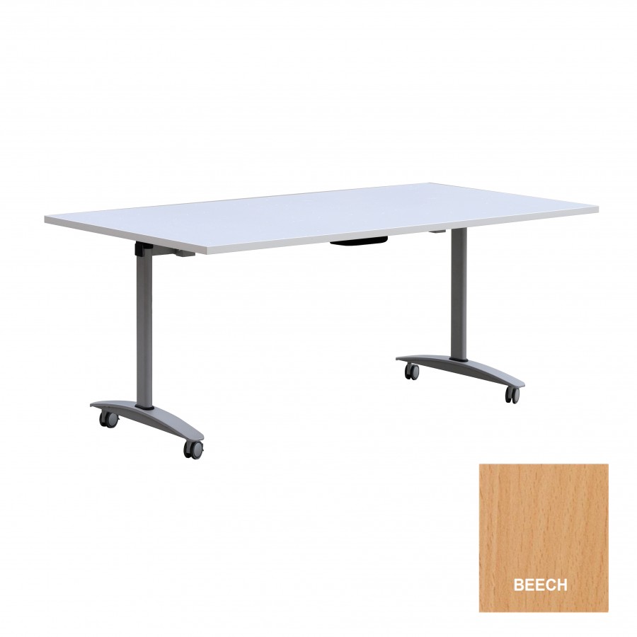 Mobile Folding Flip Top Table with Metal Frame Silver Grey