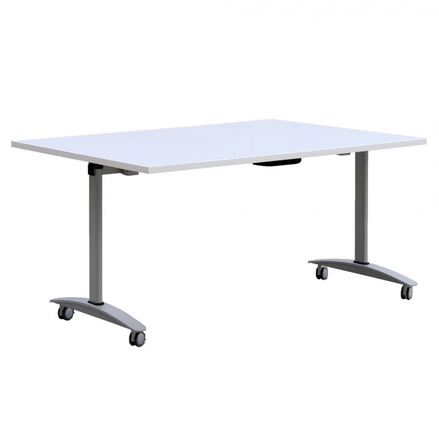 Mobile Folding Flip Top Table with Metal Frame Silver Grey