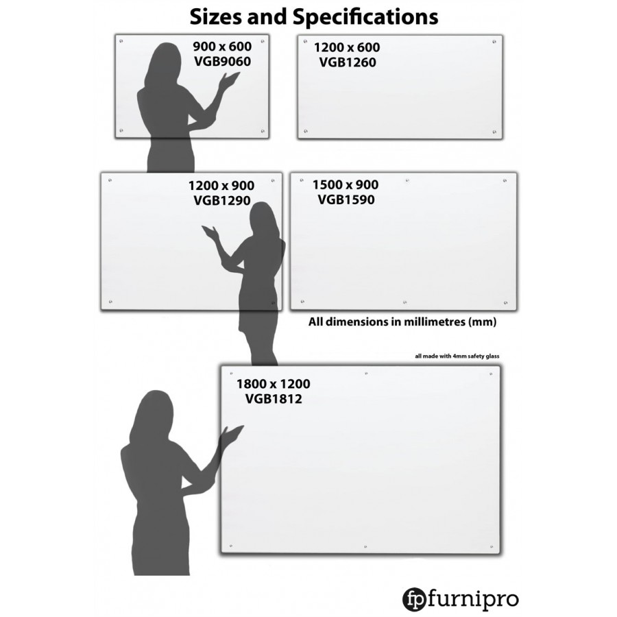 Magnetic White GlassBoards with Glass Pen Tray