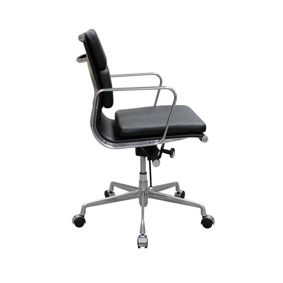 Manta Executive Medium Back Chair - Black Leather/Black PU