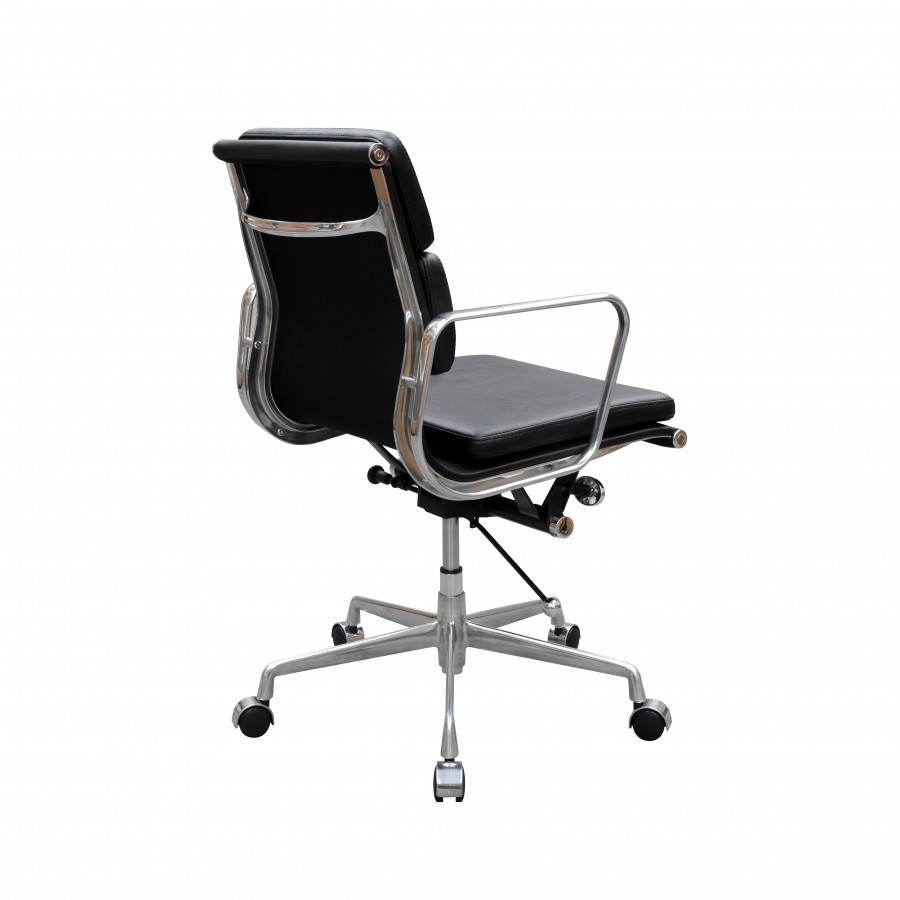 Manta Executive Medium Back Chair - Black Leather/Black PU