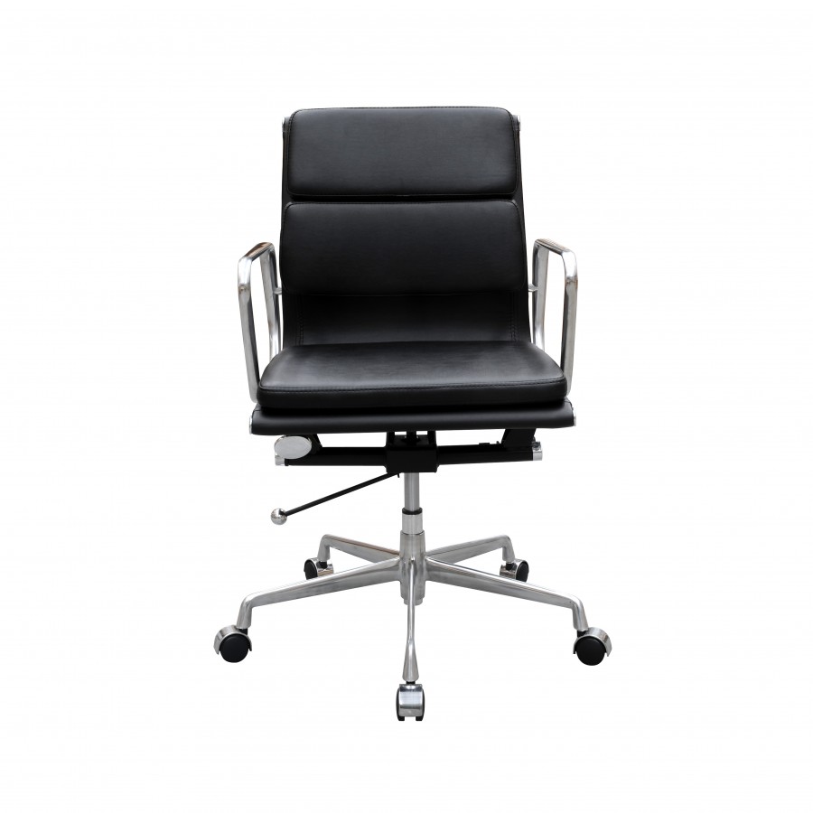 Manta Executive Medium Back Chair - Black Leather/Black PU