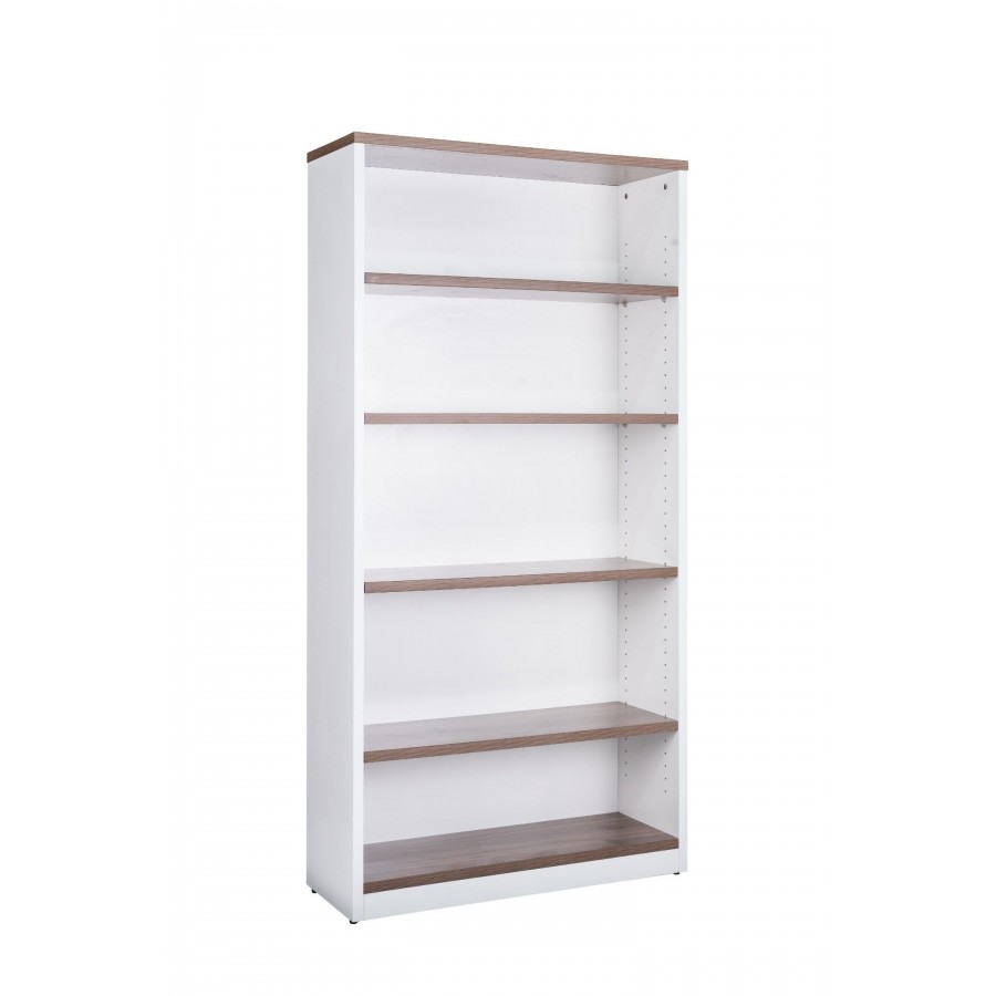 OM Premier Office Open Bookcase Walnut & White H1800mm