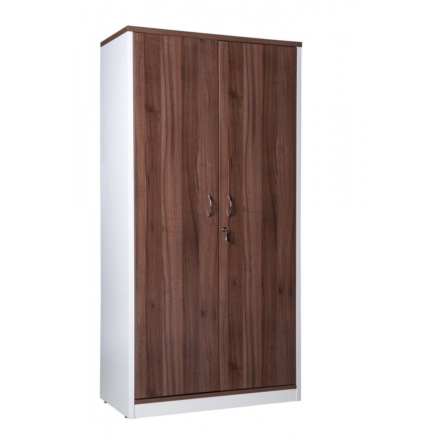 OM Premier Office Full Door Stationery Cupboard Walnut & White H1800mm