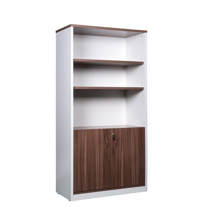 OM Premier Office Half Door Cabinet Marino Walnut & White H1800mm