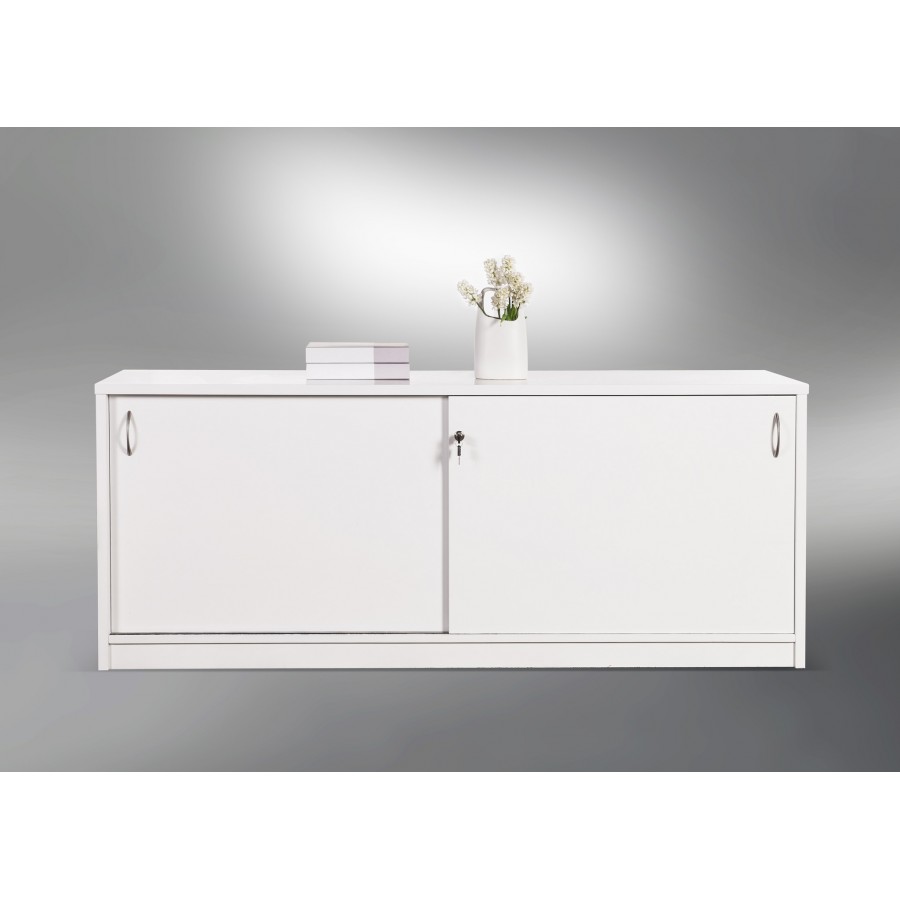 Sliding Door Buffet Lockable Office Storage Cabinet Gloss White W1800mm