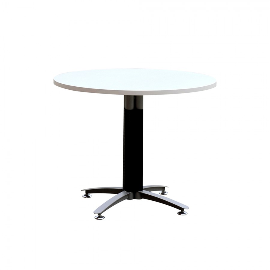 Round Meeting Table with Metal Cross Base (Black Mesh Cover) & White Top