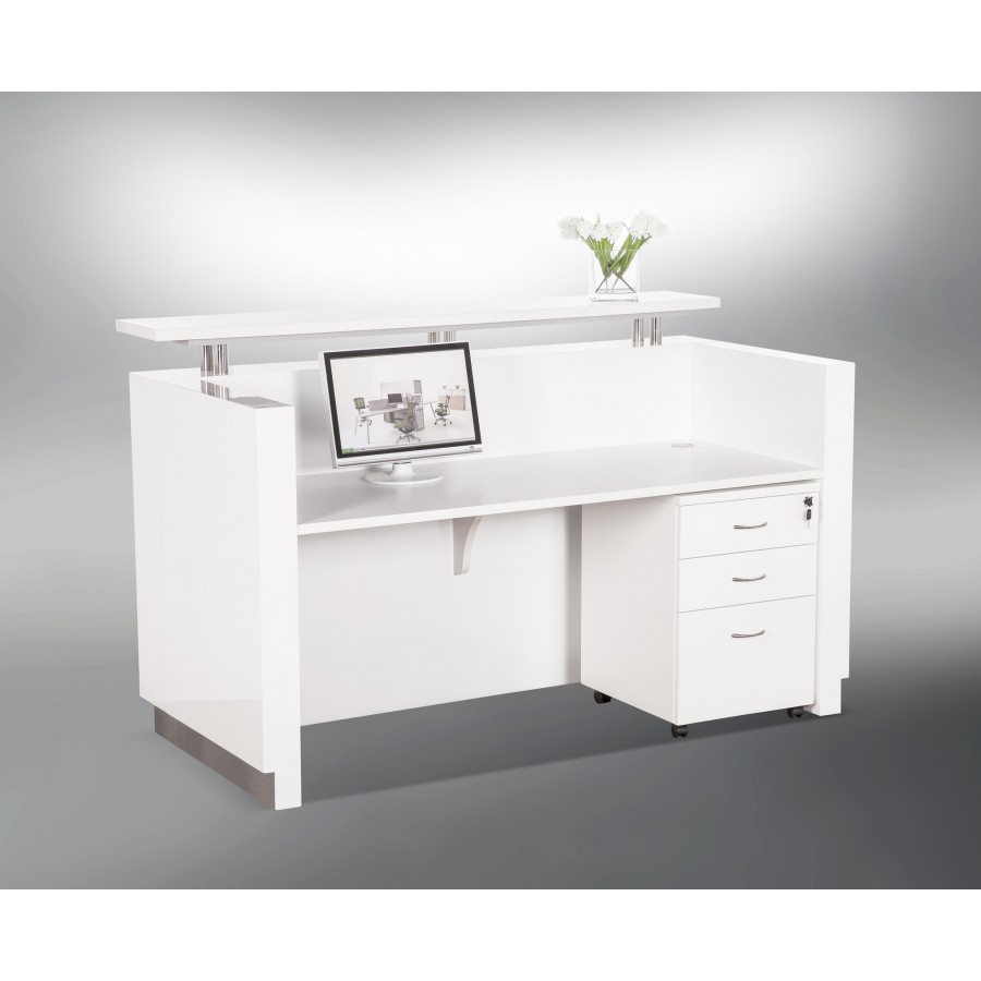 Hugo Office Reception Counter High Gloss White W1500mm