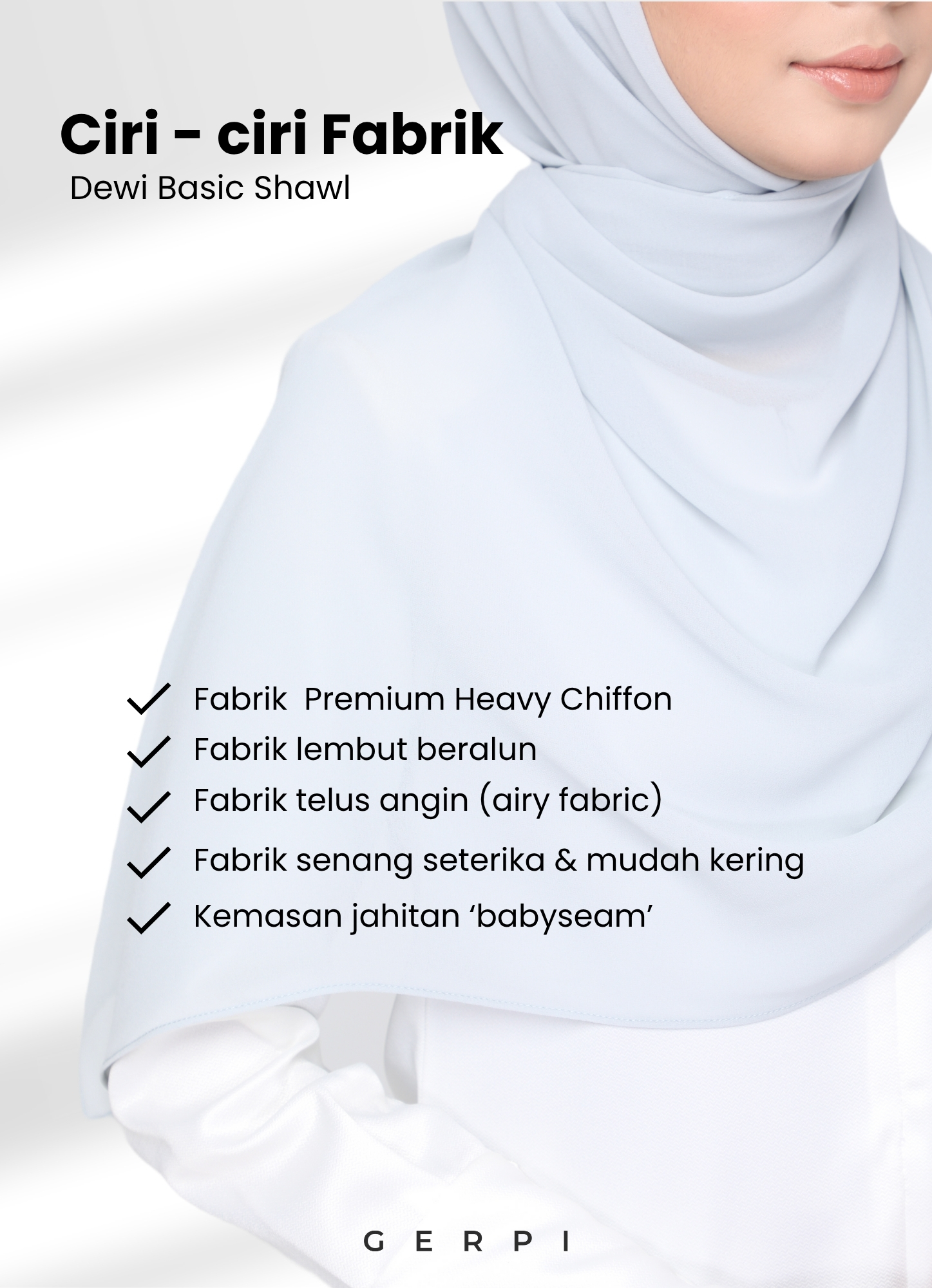 Dewi Basic Plain Heavy Chiffon (1.8m) Shawl 