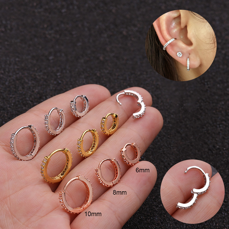 Brass Zircon  Piercing Hoop Earrings